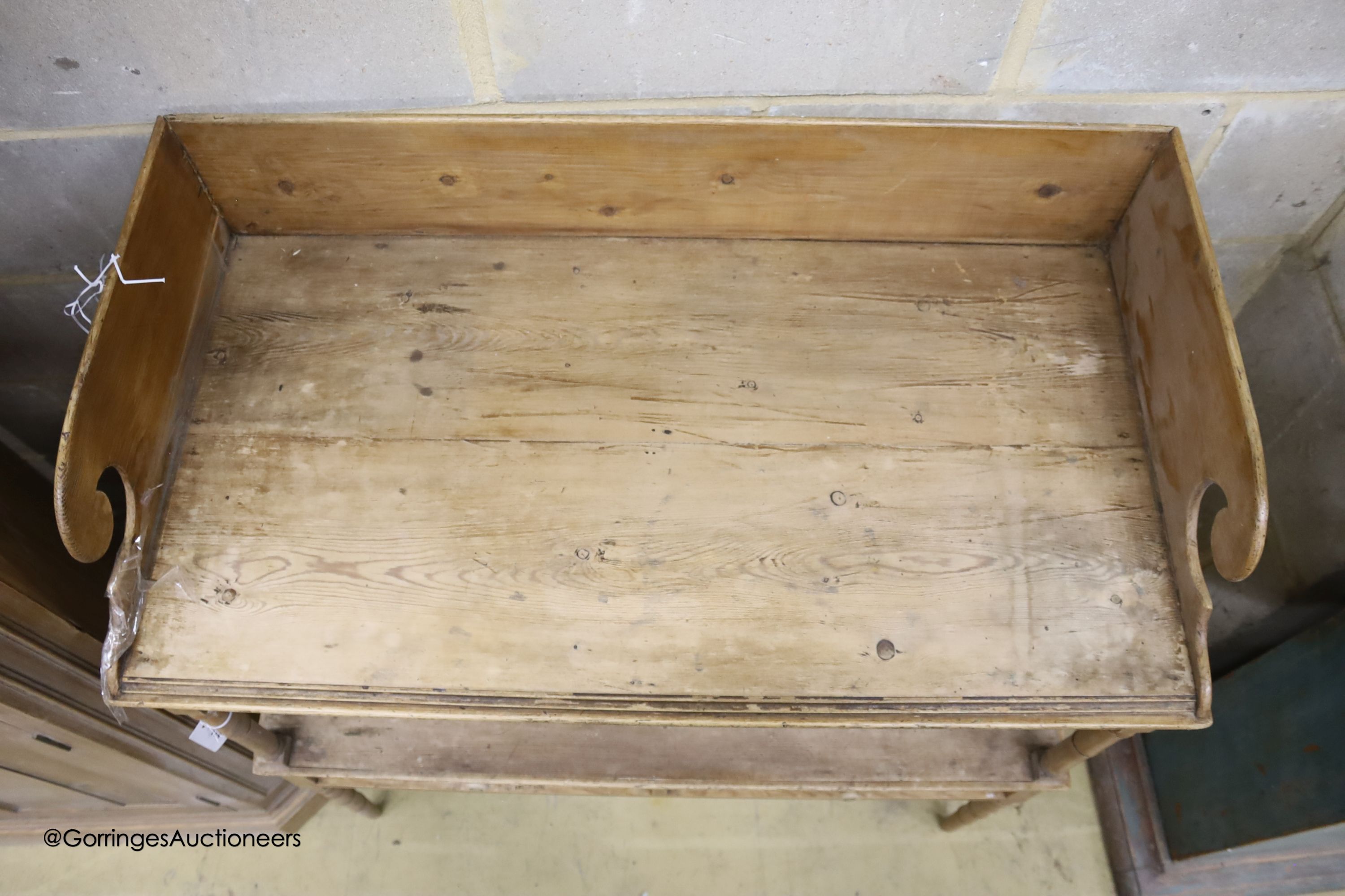 A Regency pine two tier washstand, width 90cm depth 47cm height 94cm